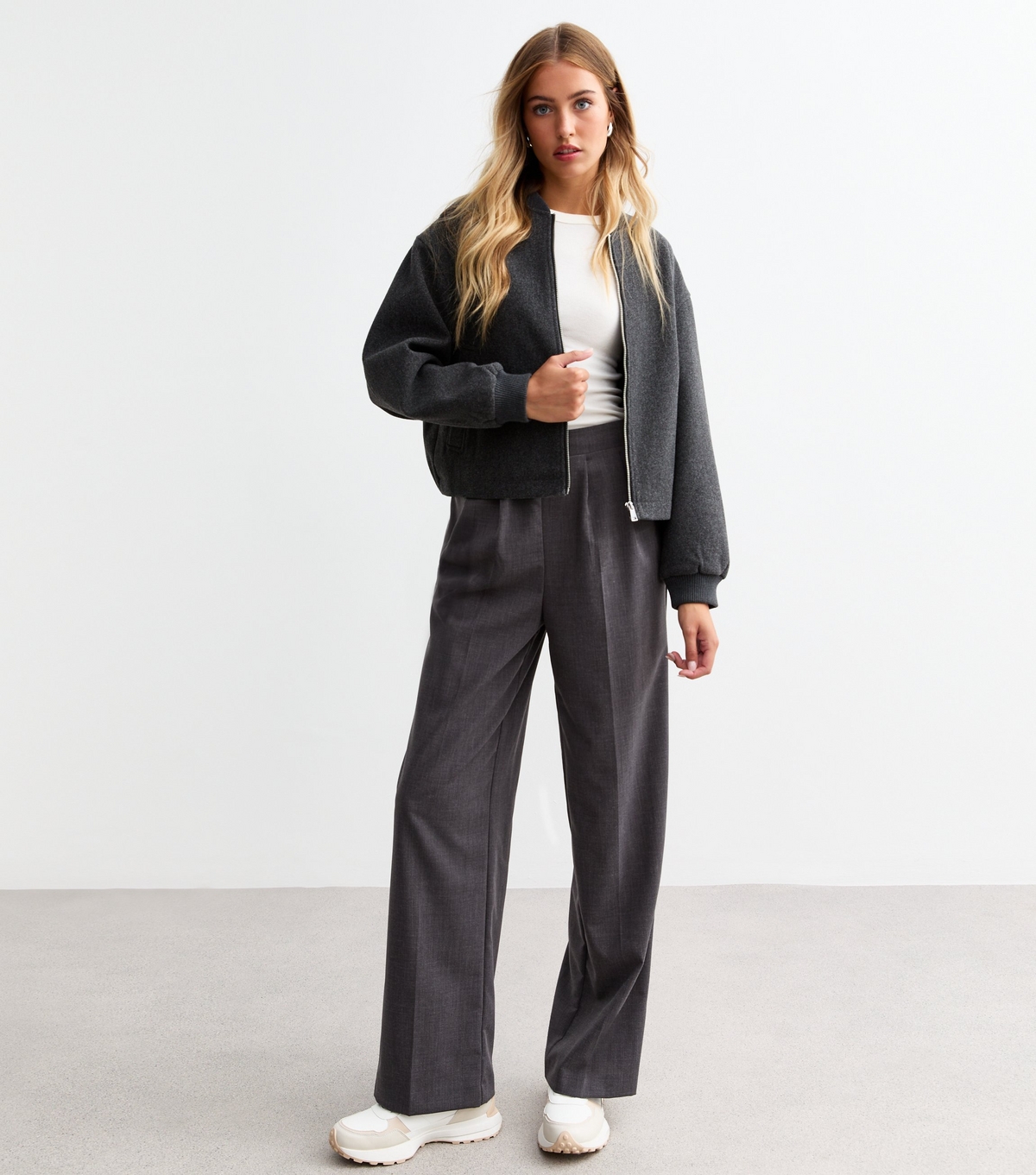 Women's Tall Grey Pull On Wide Leg Trousers New Look