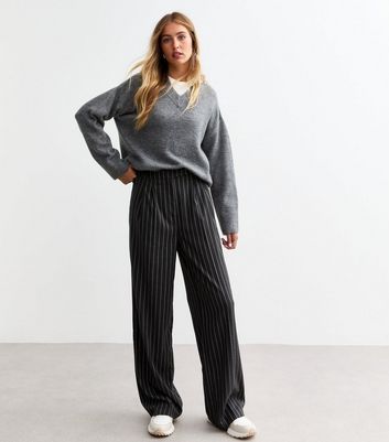 Tall Grey Pinstripe Wide Leg Trousers New Look