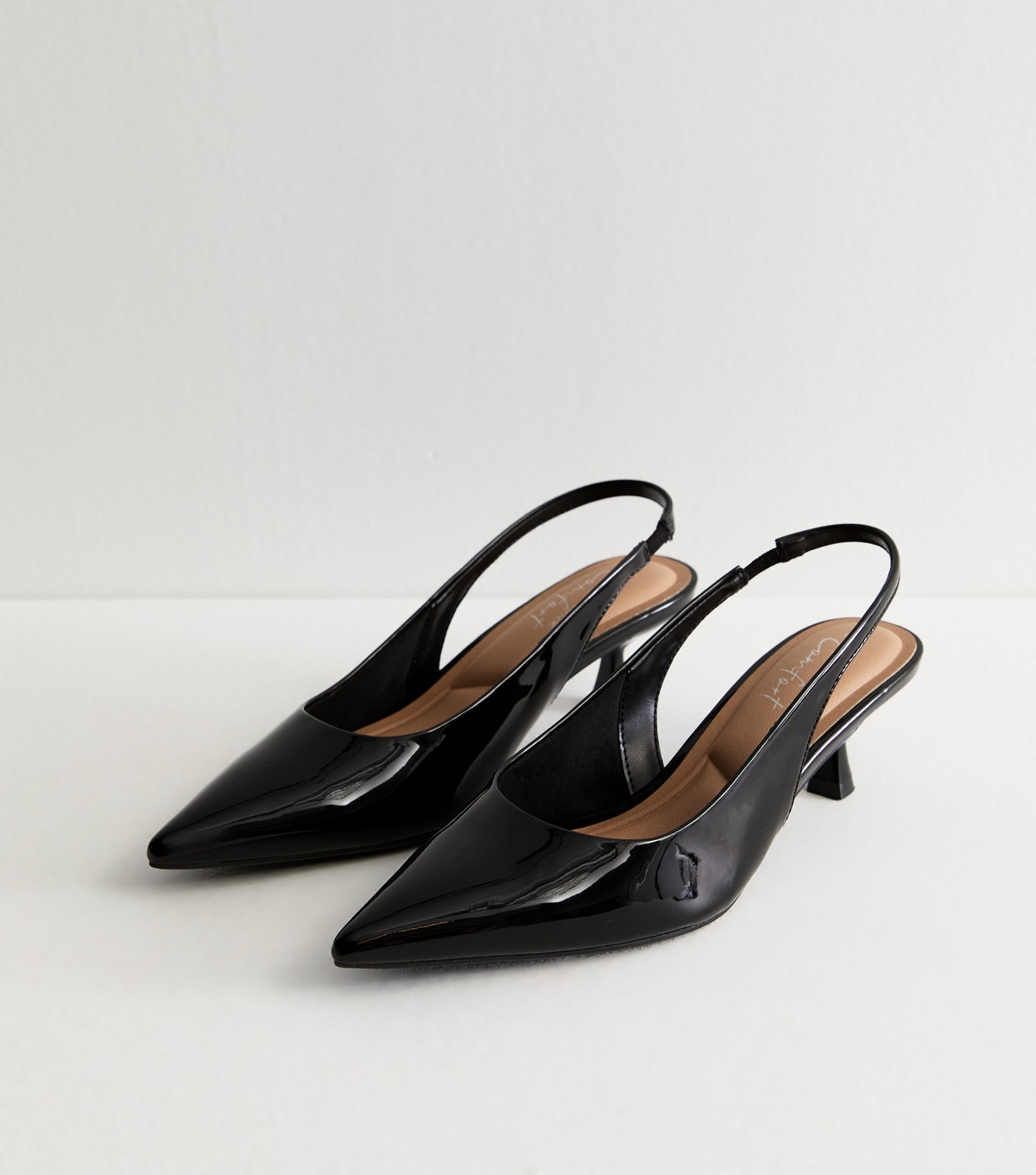 Women's Black Slingback Kitten Heel Court Shoes Vegan New Look