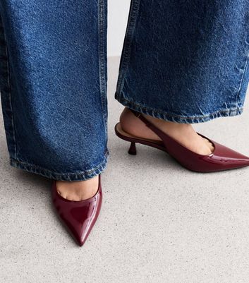 Burgundy Slingback Kitten Heel Court Shoes New Look