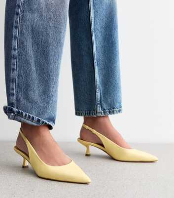 Yellow Faux Leather Slingback Kitten Heel Court Shoes