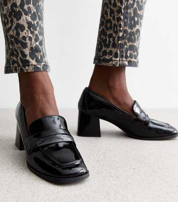 Black Block Heel Penny Loafer Court Shoes