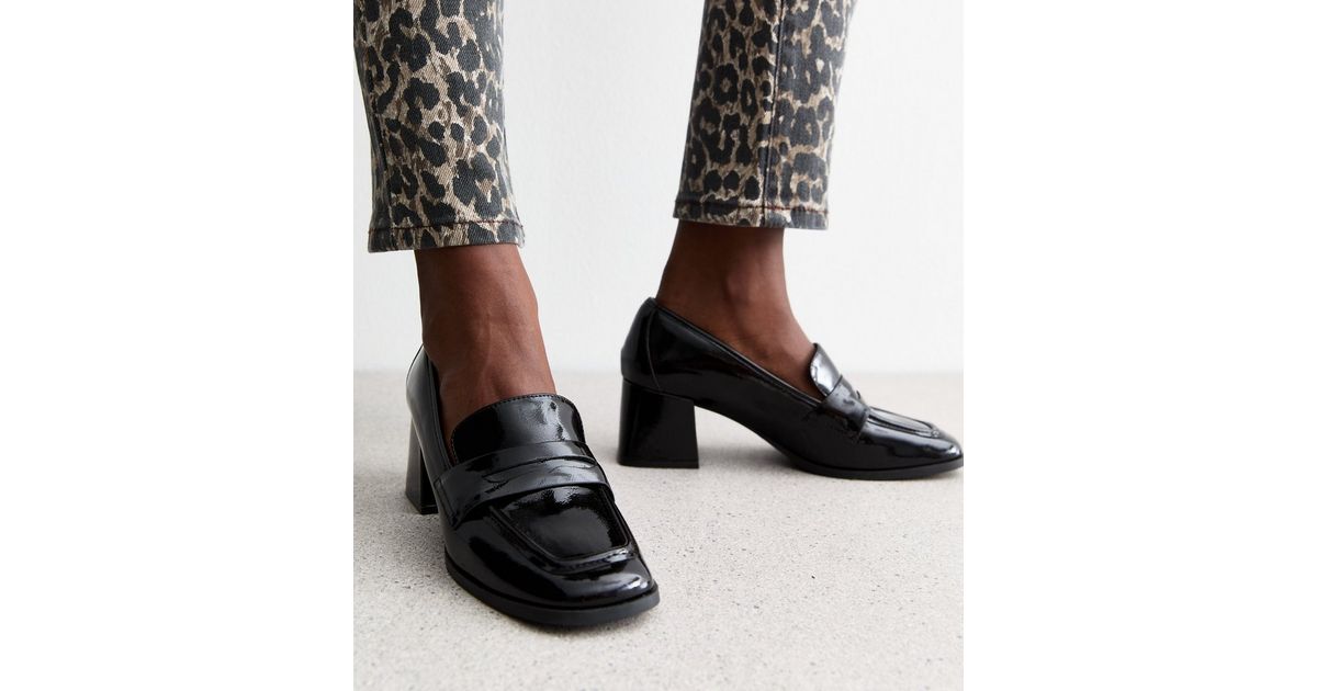 Low Heel Wide Fit Heeled Loafers ASOS DESIGN Wide Fit Script