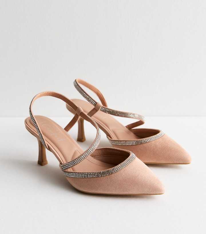 Wide Fit Cream Diamante Trim Slingback Heel Sandals - Main Image