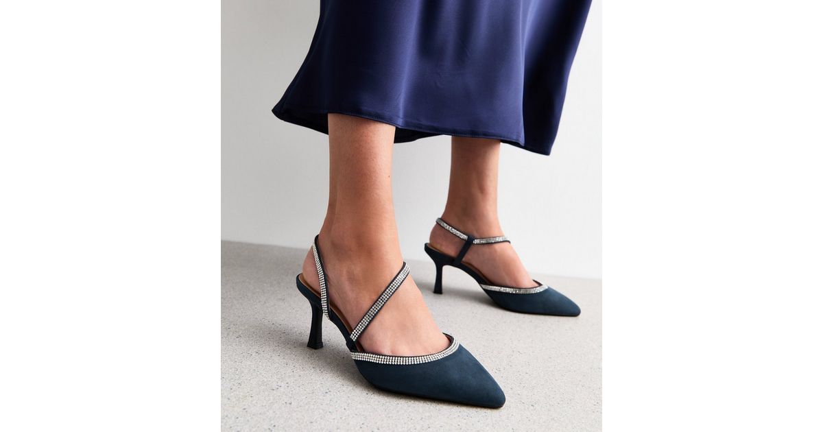 Navy Blue Wide Fitting Sparkly Sandals Francie Navy Wide Fit