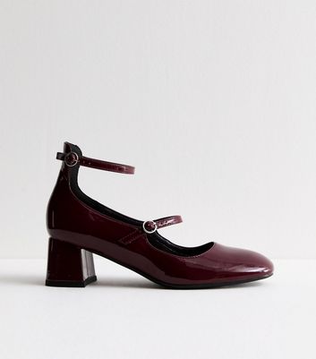 Burgundy Leather Look Block Heel Mary Jane Shoes New Look