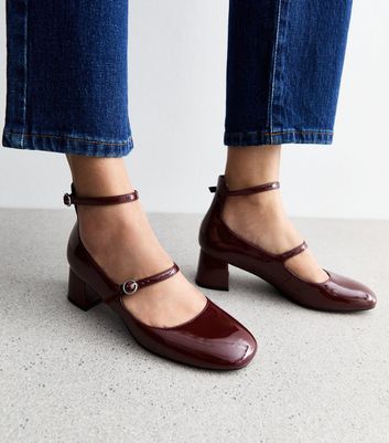 Burgundy Leather Look Block Heel Mary Jane Shoes New Look