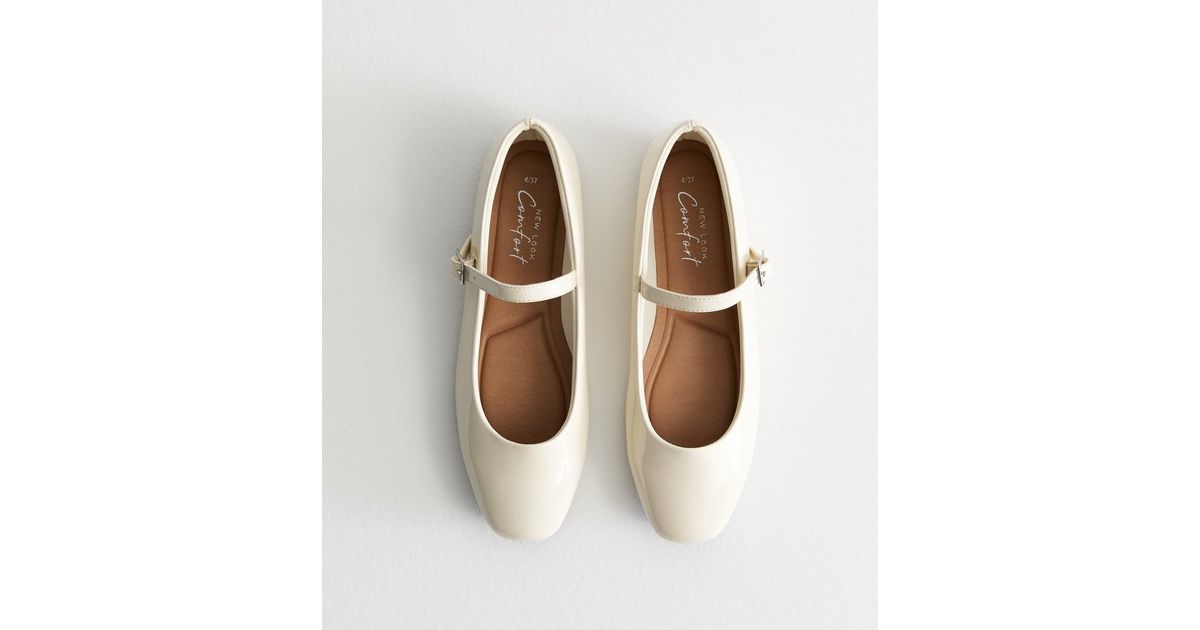 Off White Patent Leather-Look Mary Jane Pumps | New Look