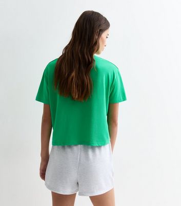 Green Harlem Boxy Crop Cotton T-Shirt New Look