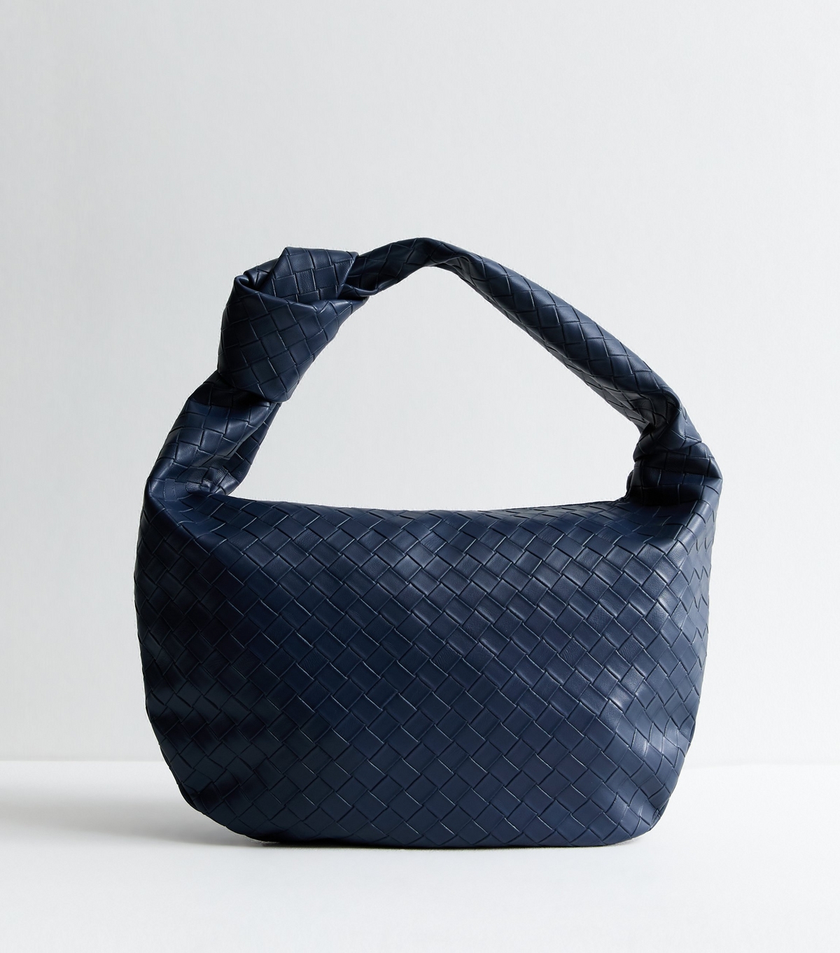 Navy Leather-Look Weave Shoulder Bag Vegan New Look