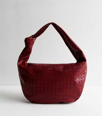 Burgundy Leather-Look Weave Shoulder Bag