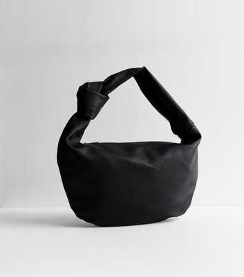 Black Leather-Look Knot Strap Shoulder Bag