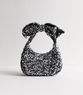 Silver Bow Sequin Mini Bag New Look