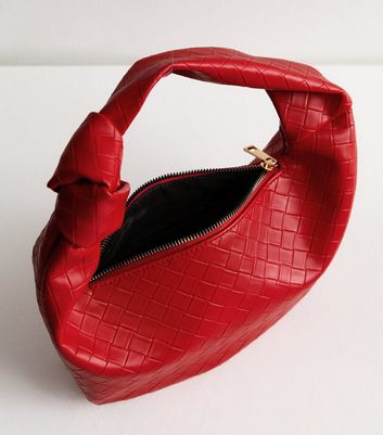 Red Woven Leather Look Mini Top Handle Bag New Look