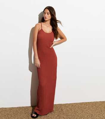 ONLY Rust Crinkle Slitted Maxi Dress