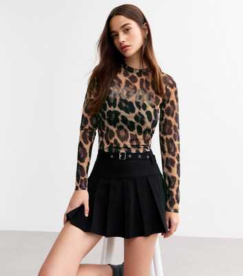 Brown ACDC Leopard Print Mesh Long Sleeved Top