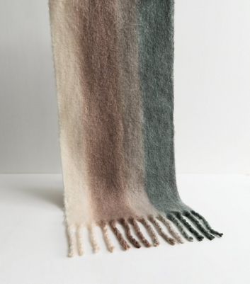 Brown Soft Knit Striped Scarf New Look