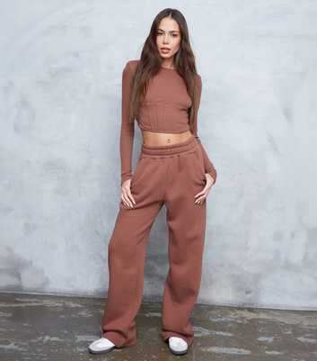 WKNDGIRL Brown Rib Crop Corset Top 