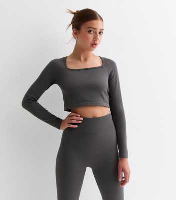 Girls Dark Grey Square Neck Top