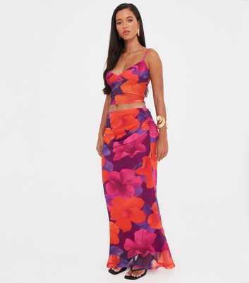 WKNDGIRL Purple Floral Mesh Maxi Skirt