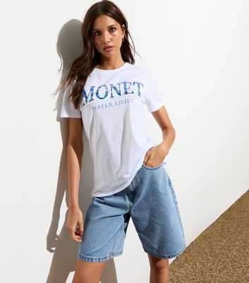 White Cotton Monet Slogan Screen Print Girlfriend T-Shirt 