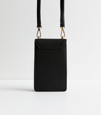 Black Leather Look Twist Lock Phone Bag New Look