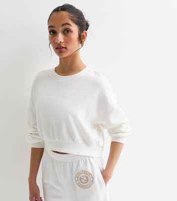 Girls Cream Cropped Crew Neck Sweatshirt