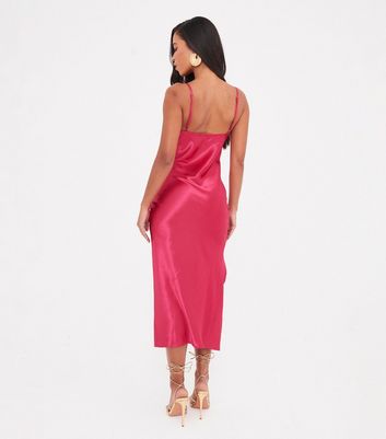 WKNDGIRL Pink Satin Midaxi Dress New Look