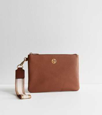 Tan Leather Look Zip-Top Pouch