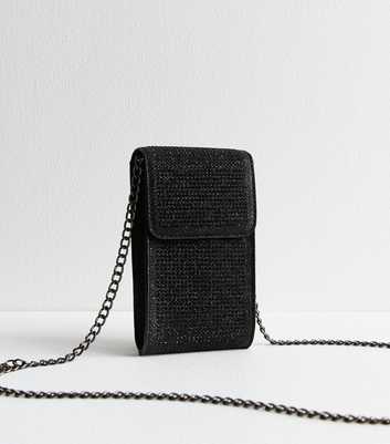 Black Diamanté Embellished Phone Bag