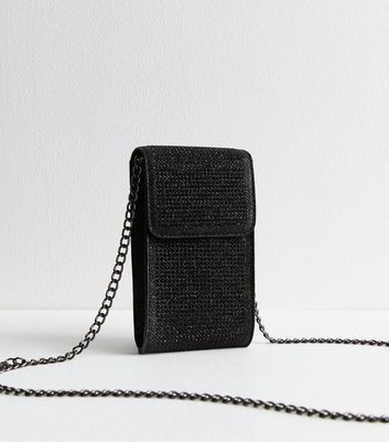 Black Diamante Embellished Phone Bag New Look