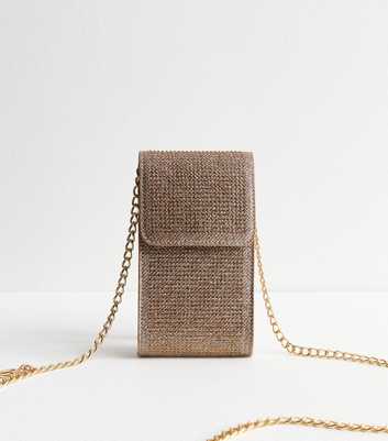 Gold Diamanté Metallic Phone Bag