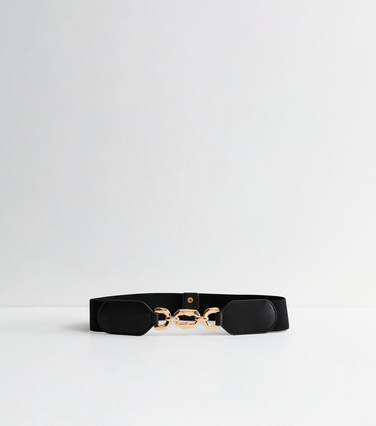 Black Link Buckle Stretch Belt New Look