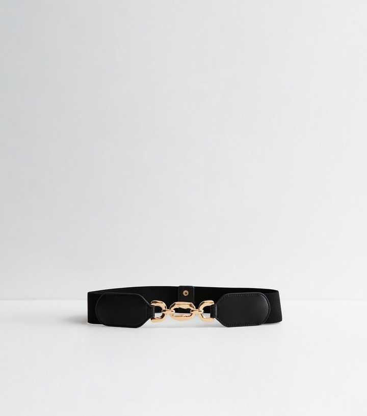 Black Link Buckle Stretch Belt | New Look display picture 2