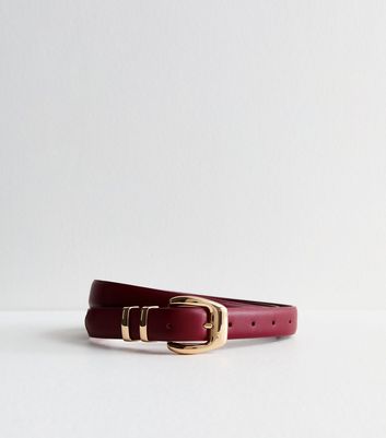 Burgundy Leather Look Skinny Belt New Look