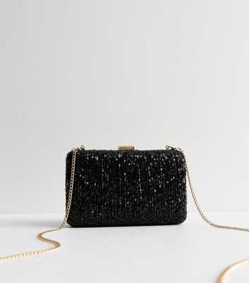 Black Sequinned Box Clutch Bag