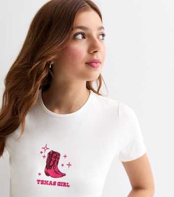 Girls White Texas Girl Cowboy Boots Print T-Shirt