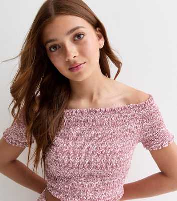 Girls Pink Shirred Short Sleeve Cropped Bandeau Top
