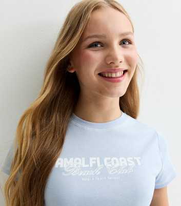 Girls Blue Amalfi Coast Slogan Contrast Stitch T-Shirt