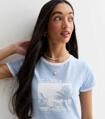 Girls Pale Blue St Lucia Graphic Print T-Shirt