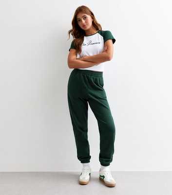 Girls Green High Waist Cuffed Joggers 