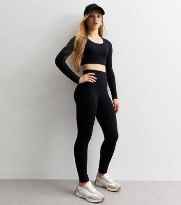 Girls Black Ribbed Leggings