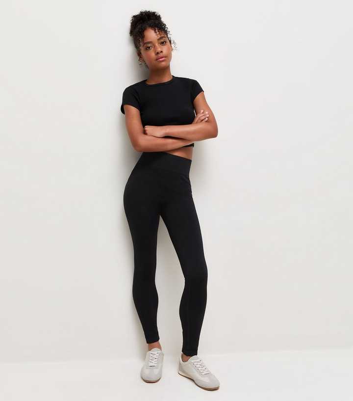 Girls Black Ribbed Leggings