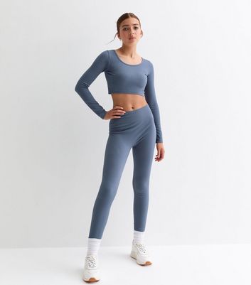 Girls Blue Ribbed Leggings New Look