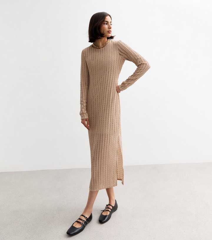 Stone Textured Long Sleeve Midi Dress
