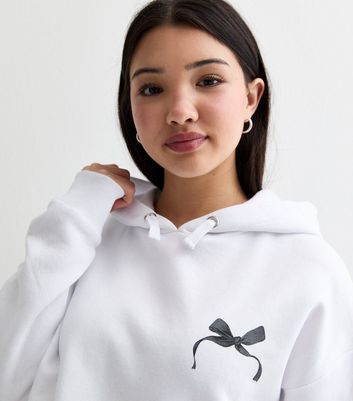 Girls White Bow Print Hoodie | New Look