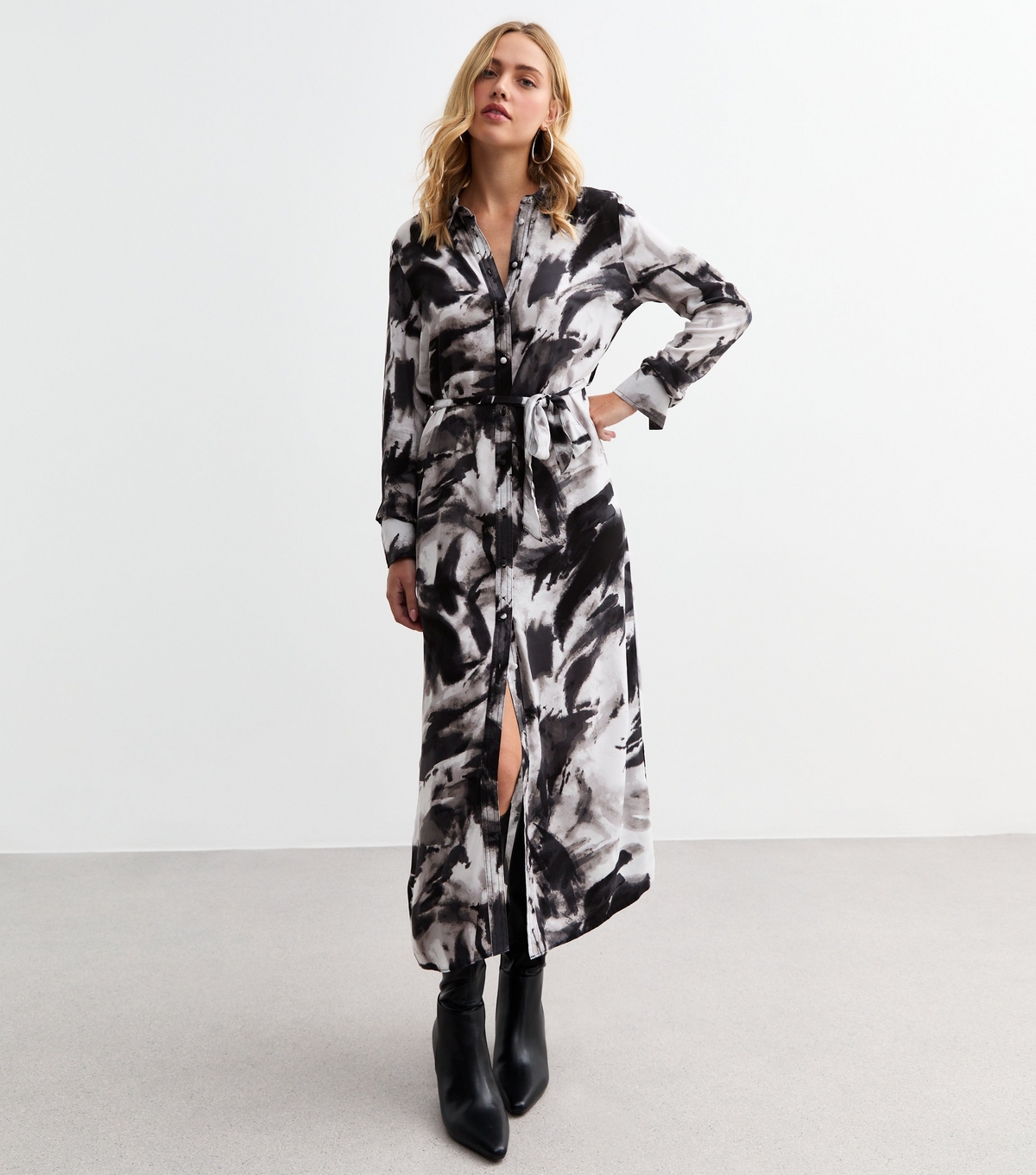 Women's Black Woven Abstract Print Midi Shirt Dress New Look