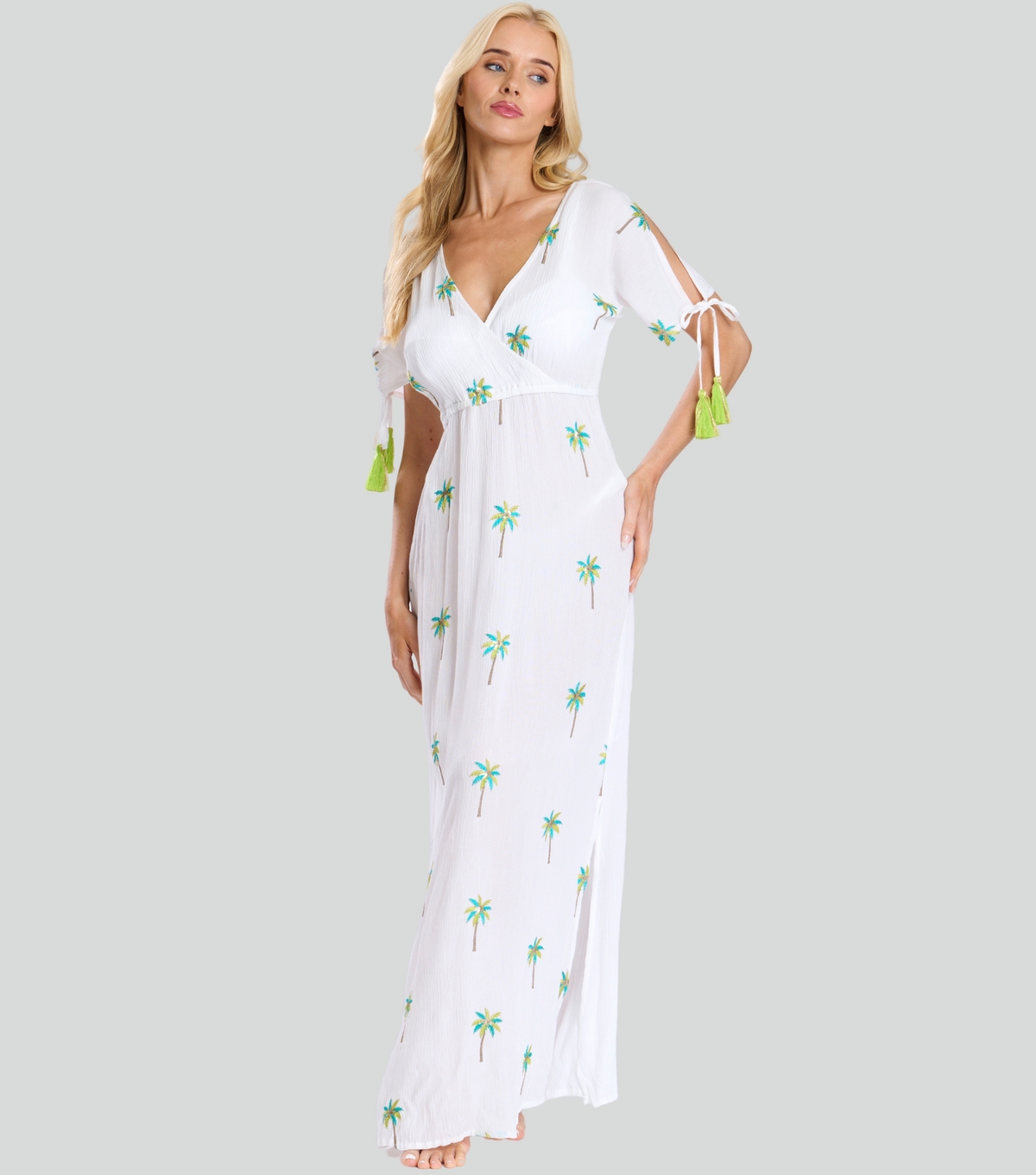 Women's White Palm Print Maxi Beach Dress South Beach New Look