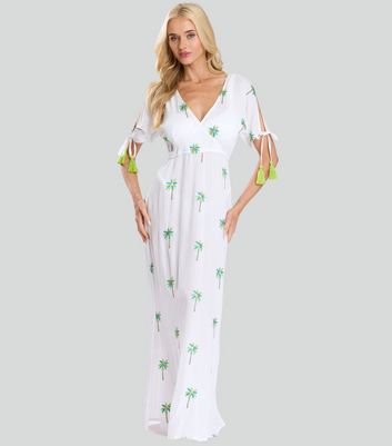 South Beach White Palm Print Maxi Beach Dress New Look