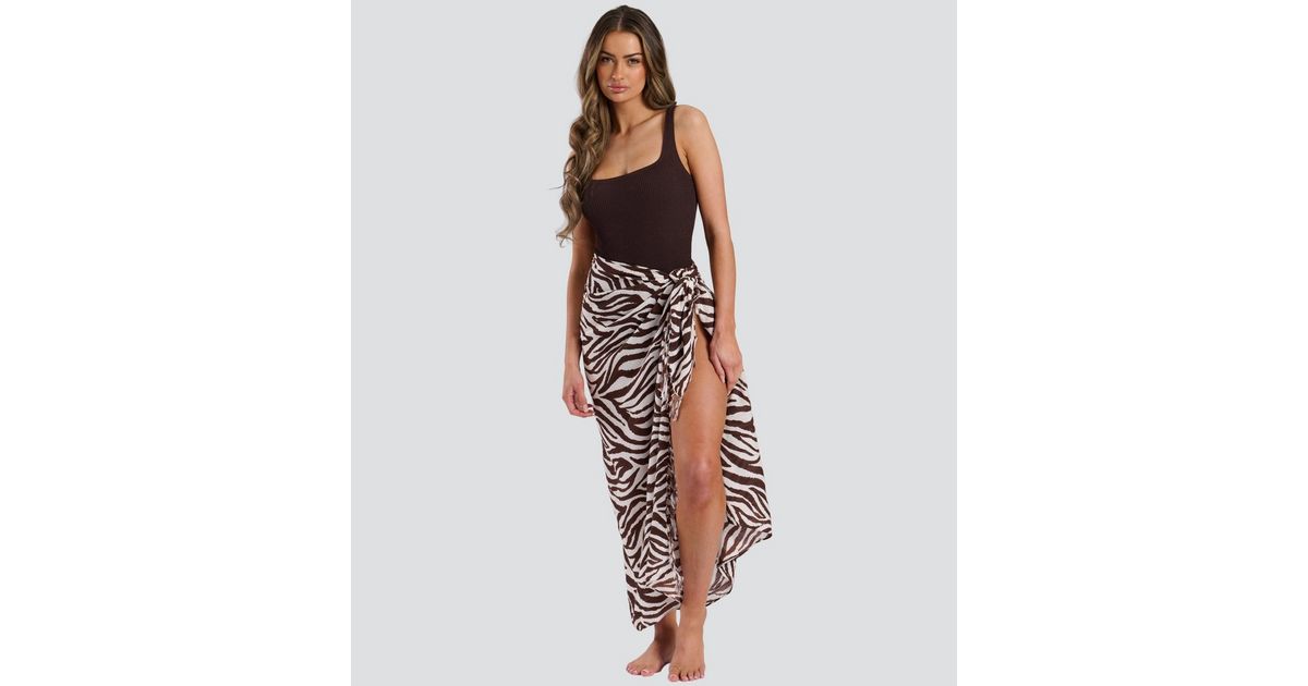 ANTIBES BEACH SARONG DARK RED TAUPE